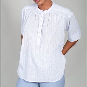 Apiece Apart Shirred Mission Top Blouse Henley Organic Cotton Oversized Small